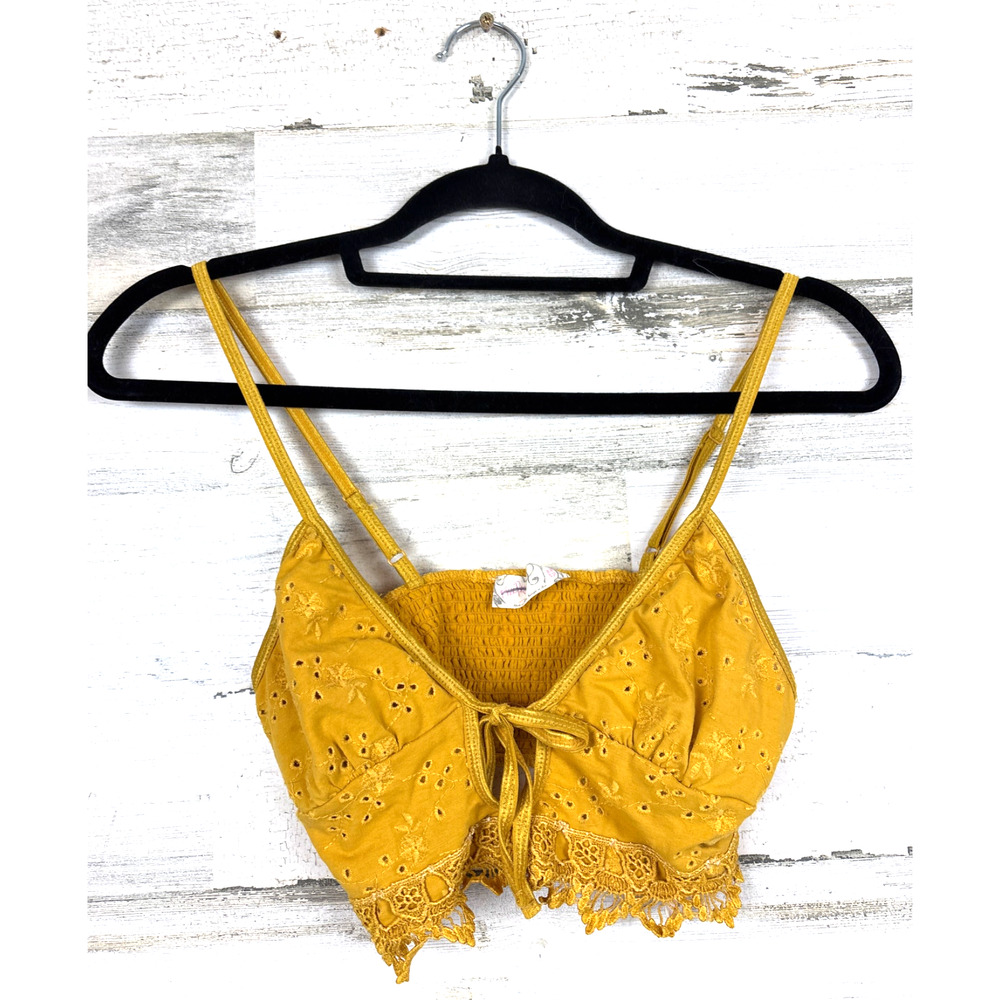 Free People Womens XS Yellow Eyelet Lace Halter Bralette Top Boho Chic